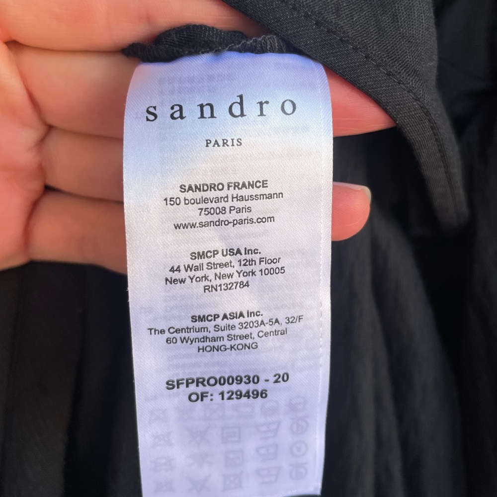 SANDRO Black Linen Tie Front Puff Sleeve Wrap Skirt Bloane Blum Midi Dress S - Picture 12 of 17